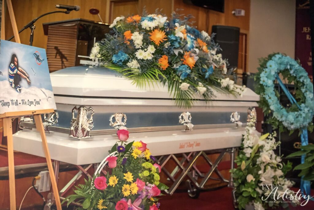 Jakeil Jones's casket at her funeral
