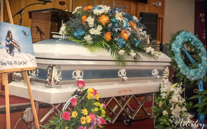 Jakeil Jones's casket at her funeral